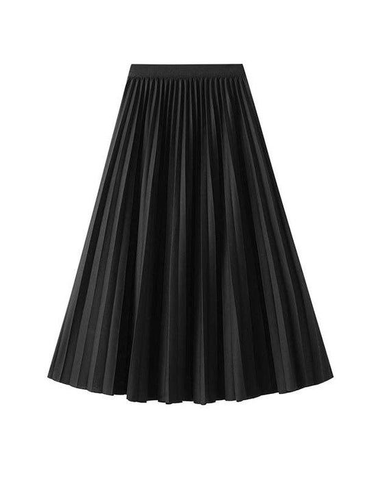 UZ Wholesale Elasticity Pleated Solid Color A-Line Loose Skirt: BLACK / One_size