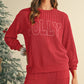 Evergreen Crinkle Rib JOLLY Pattern Long Sleeve Top and Pockets Pants Set