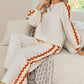 White Ric Rac Trim Long Sleeve Top and Wide Leg Pants Set