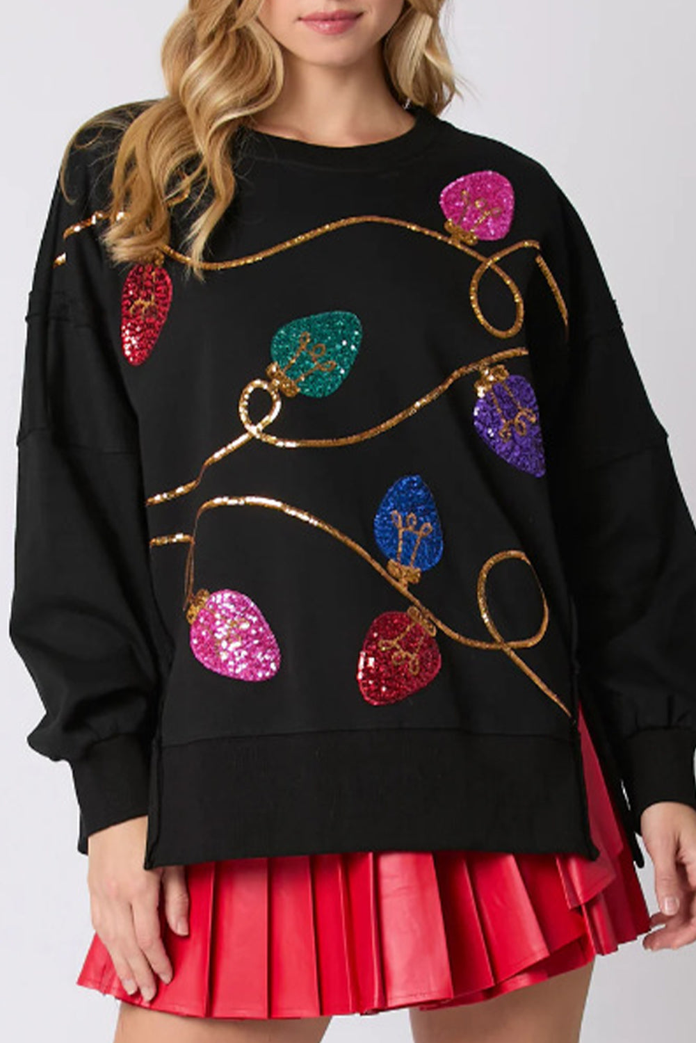 Black Sequin Bright Lights Oversized Christmas Sweatshirt