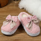 Pink Contrast Bowknot Applique Plush Winter Slippers