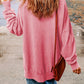 Sequin Candy Cane Round Neck Slit Sweatshirt