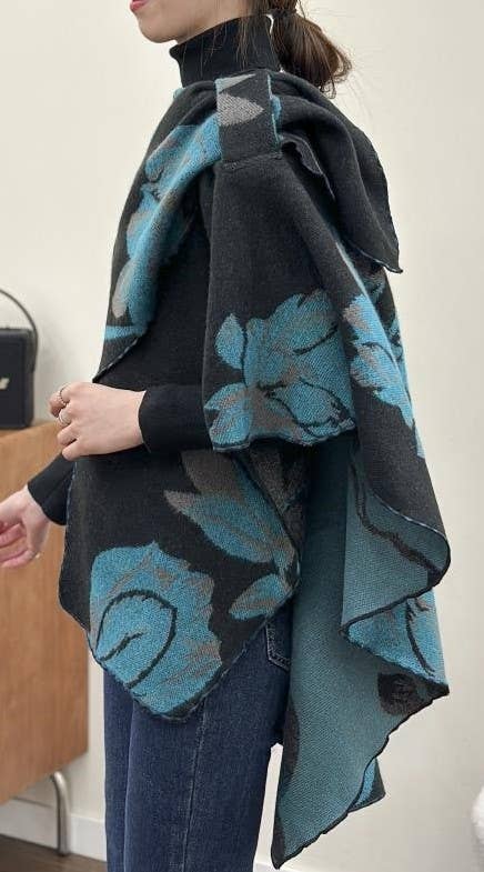 Winding River - Cozy Cashmere Like Travel Wrap Aqua/Black Reversible Loop