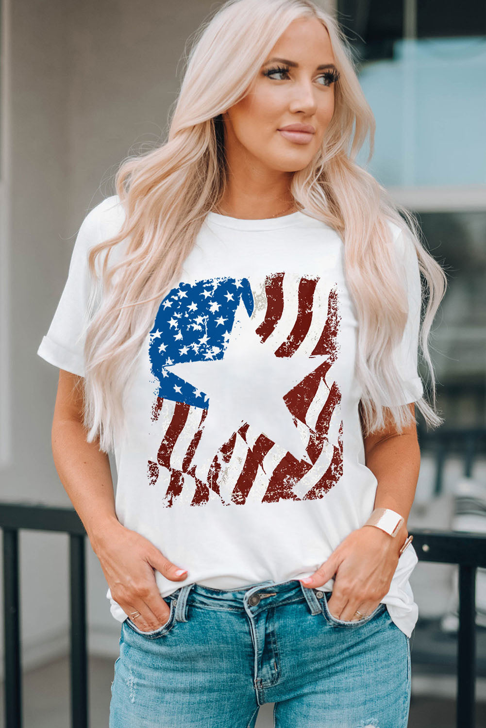 USA Flag Graphic Round Neck Tee