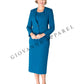 Giovanna - 3pc Collarless Clean Lines Detailed Skirt Suit: DARK NAVY / 16