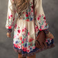 Apricot Floral Print Buttoned High Waist Mini Dress