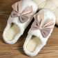 Pink Contrast Bowknot Applique Plush Winter Slippers