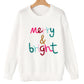 White Glitter Merry & Bright Round Neck Knit Sweater