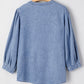 Myosotis Denim Bow Tie Pleated Puff Sleeve Top