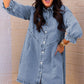 Light Blue Casual Buttoned Ruffle Denim Short Dress