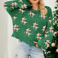 Dark Green Christmas Reindeer Pattern Drop Shoulder Sweater