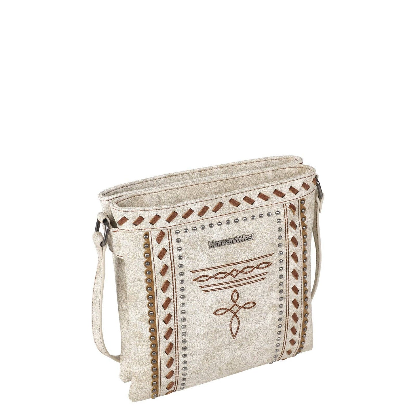 Montana West - MW1124G-9360 Montana West Embroidered Stitch Crossbody: Light Brown