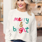 White Glitter Merry & Bright Round Neck Knit Sweater