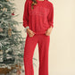 Evergreen Crinkle Rib JOLLY Pattern Long Sleeve Top and Pockets Pants Set