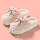 Pink Contrast Bowknot Applique Plush Winter Slippers