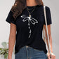 Dragonfly Graphic Round Neck Short Sleeve T-Shirt