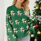 Dark Green Christmas Reindeer Pattern Drop Shoulder Sweater