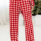 Fiery Red Plaid Print Shirt and Drawstring Pants Pajama Set