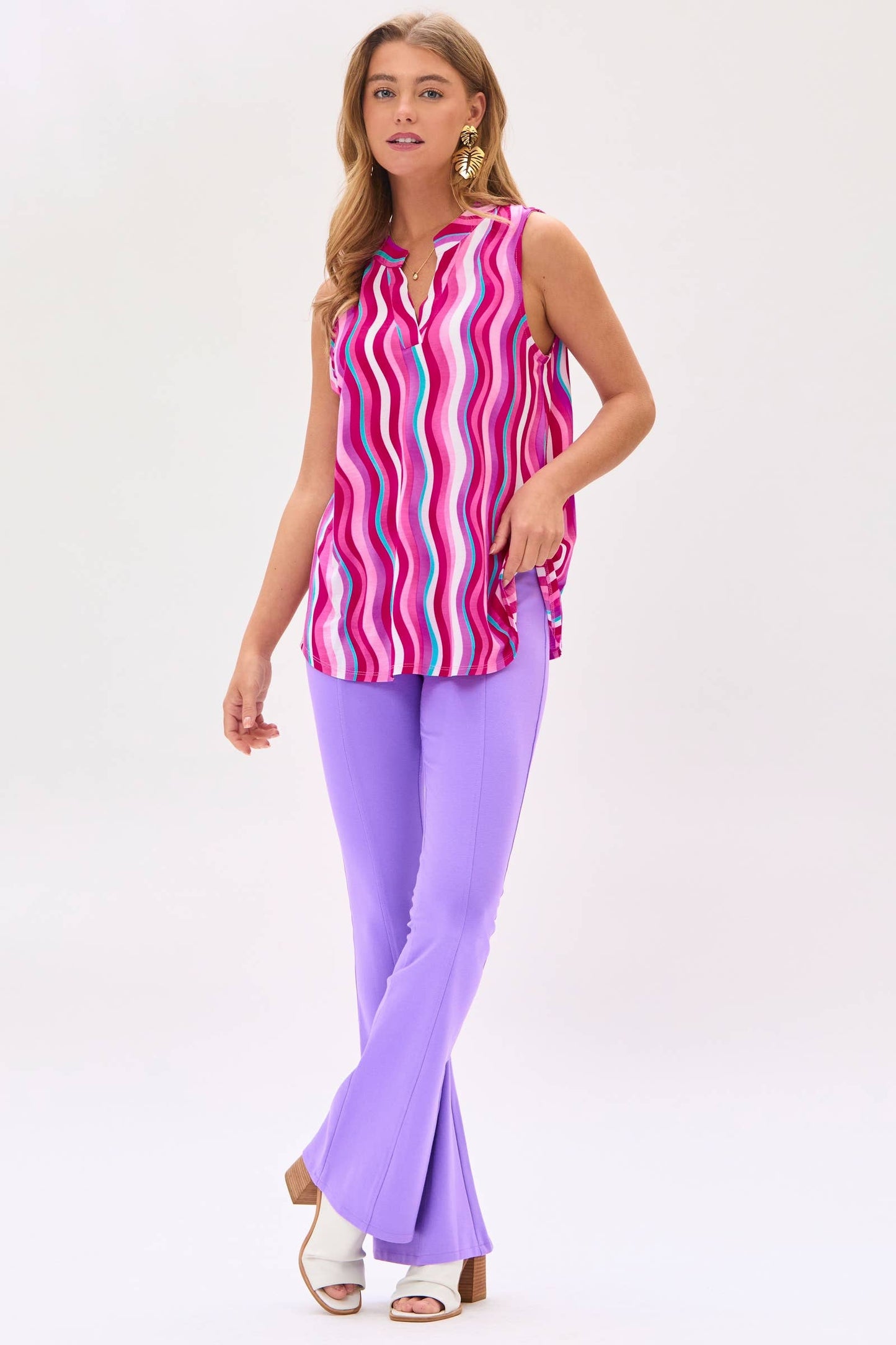 Dear Scarlett - Colorful Split Neckline Tank Top: Pink / L