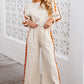 White Ric Rac Trim Long Sleeve Top and Wide Leg Pants Set