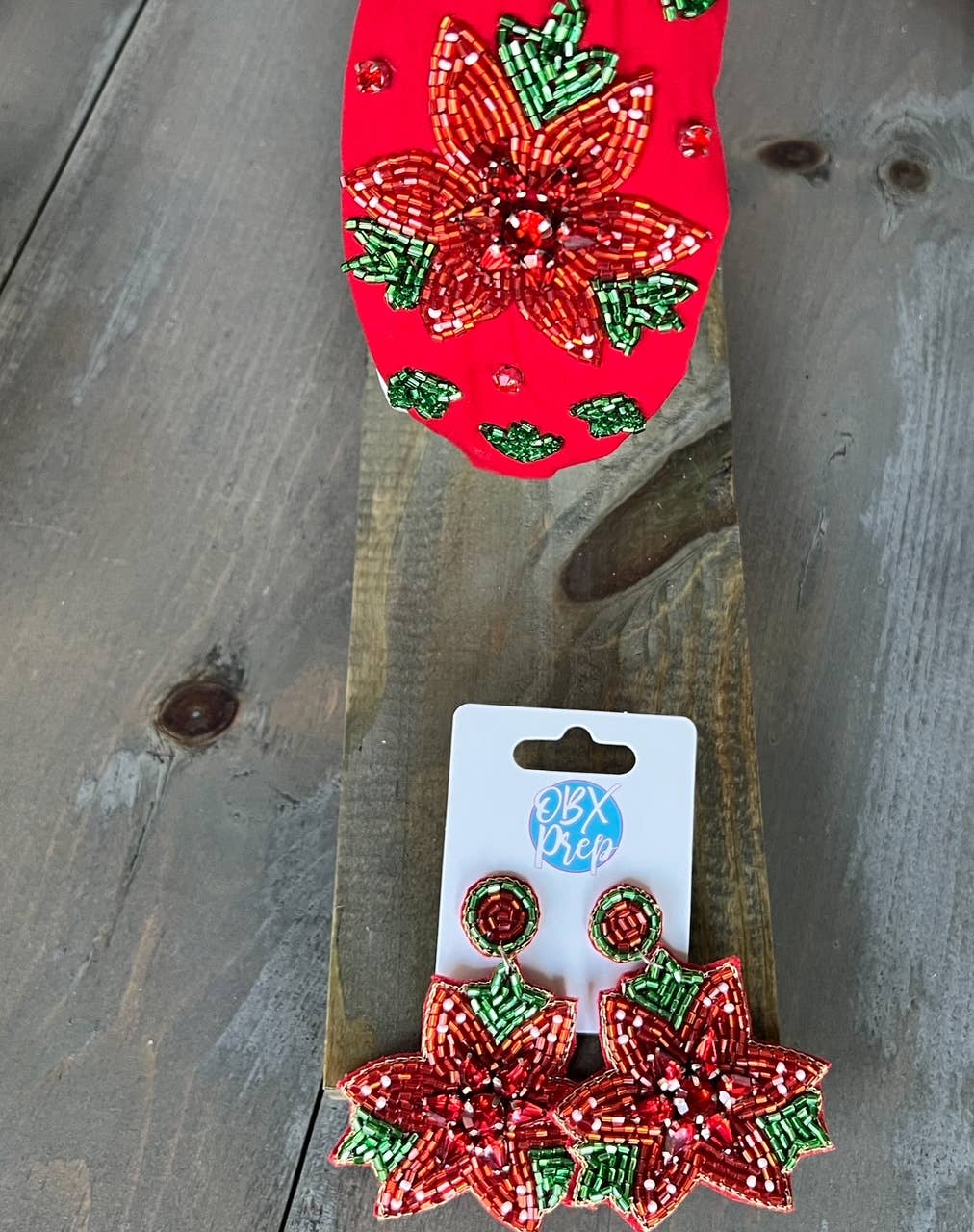 OBX Prep - Poinsettia Red Christmas Seed Beaded Earrings