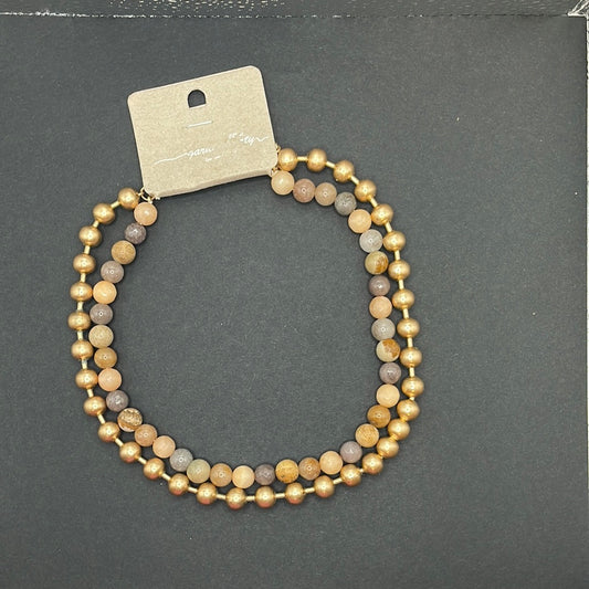 L&B Creations Natural Stone & Gold Bead Double Strand Necklace