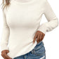 Beige Turtleneck Fleece Lined Knit Sweater