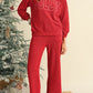 Evergreen Crinkle Rib JOLLY Pattern Long Sleeve Top and Pockets Pants Set