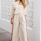 White Ric Rac Trim Long Sleeve Top and Wide Leg Pants Set