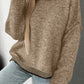 Pale Khaki Contrast Trim Mock Neck Drop Shoulder Sweater