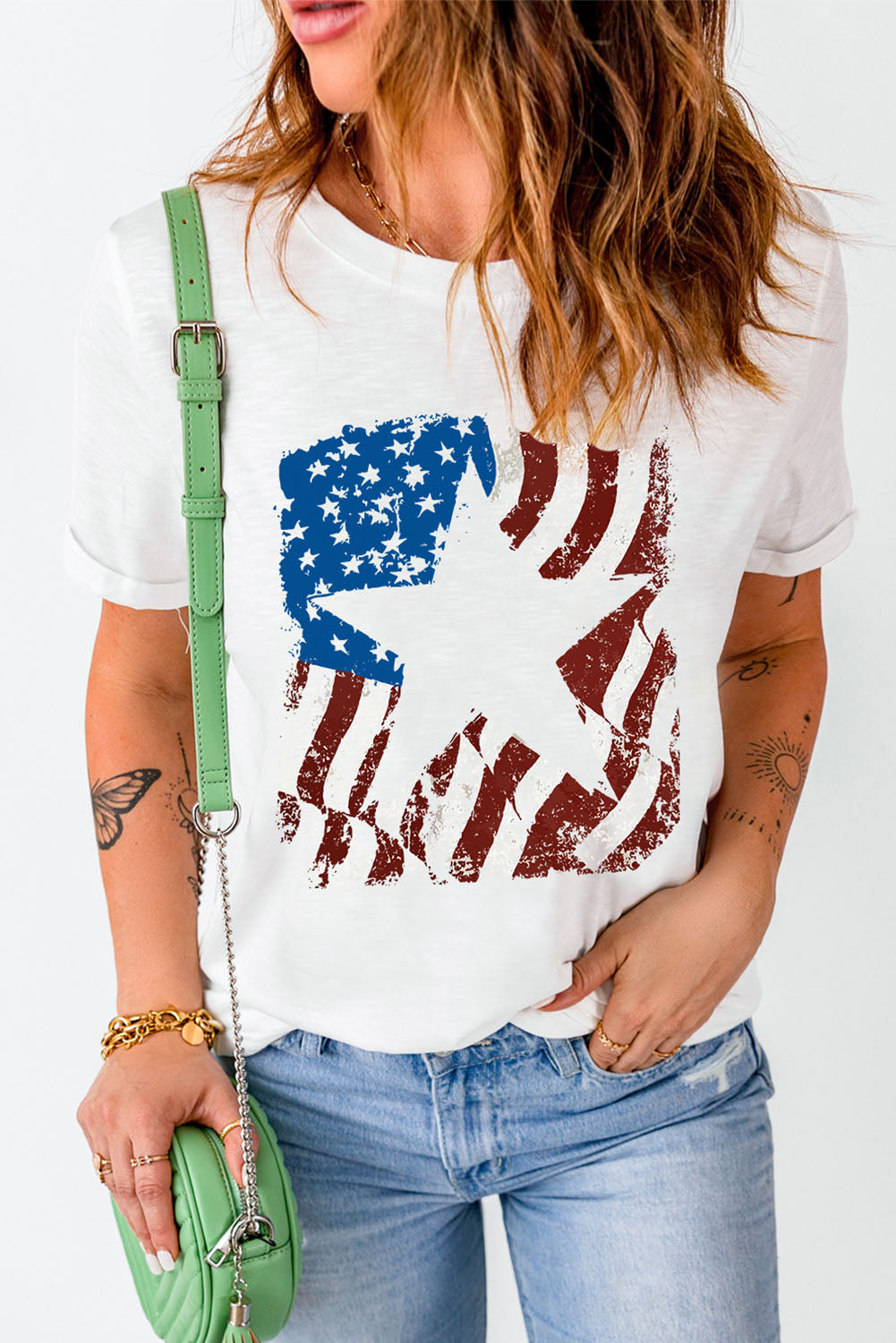 USA Flag Graphic Round Neck Tee