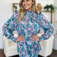 Double Take Full Size Printed Smocked Long Sleeve Blouse