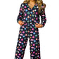 Navy Blue Colorful Christmas Lights Print Shirt and Pants Pajama Set