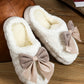 Pink Contrast Bowknot Applique Plush Winter Slippers