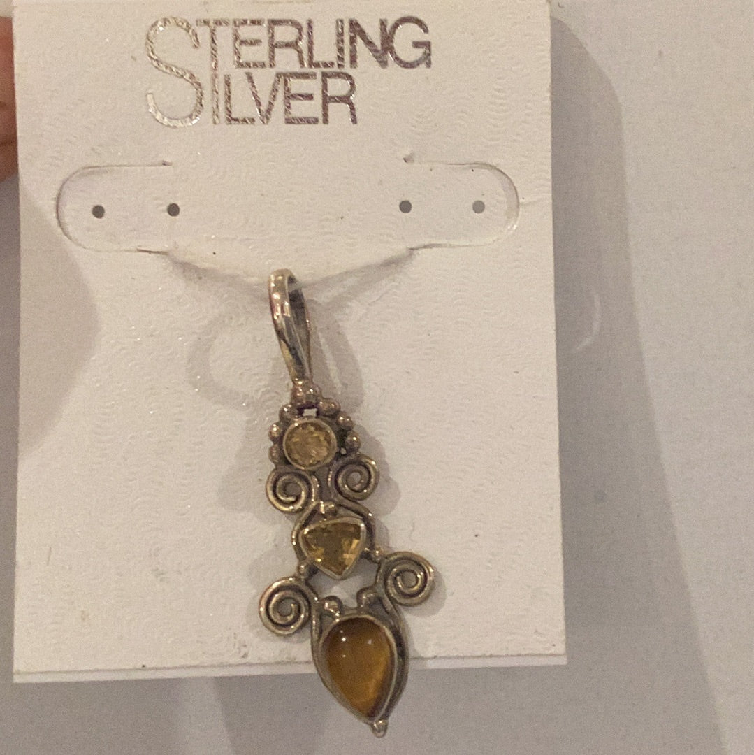 Sterling Silver Tiger Eye & Topaz Pendant