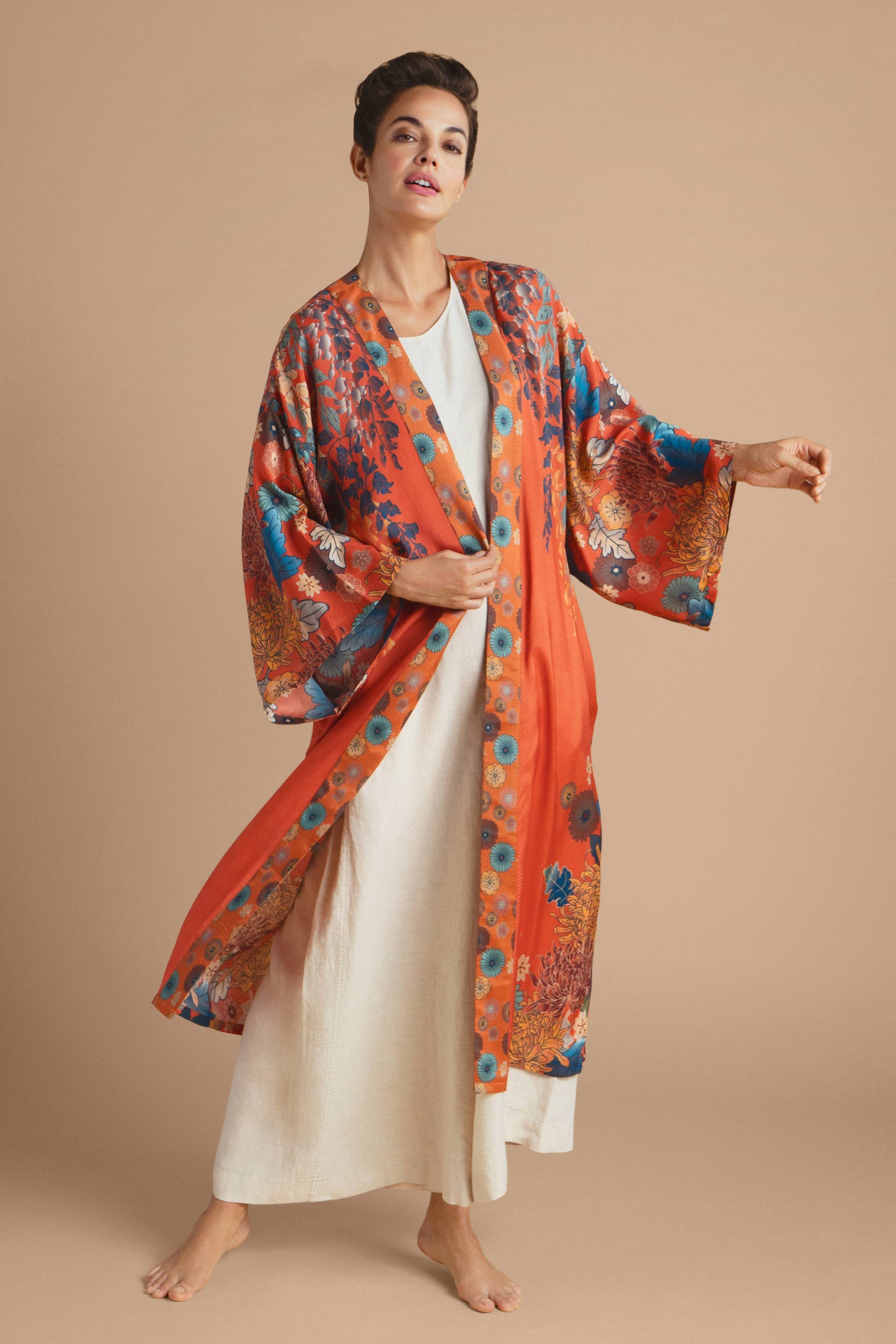 Trailing Wisteria Kimono Gown - Terracotta