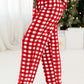 Fiery Red Plaid Print Shirt and Drawstring Pants Pajama Set