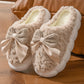 Pink Contrast Bowknot Applique Plush Winter Slippers