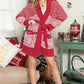 Red Contrast Trim Open Front Belted Long Cardigan