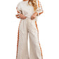 White Ric Rac Trim Long Sleeve Top and Wide Leg Pants Set