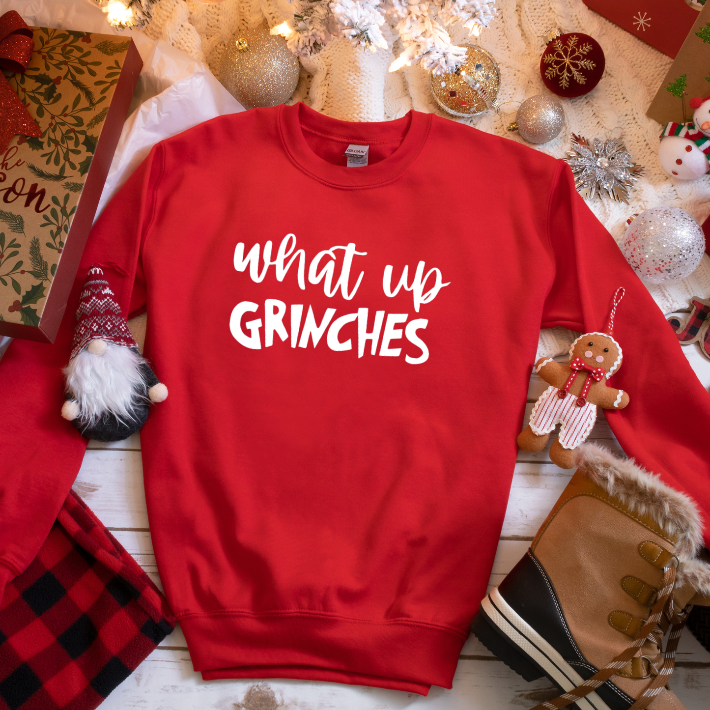 Wholehearted Motherhood and Co. - What Up Grinches Christmas Sweatshirt -  Graphic Tee: Green / Large