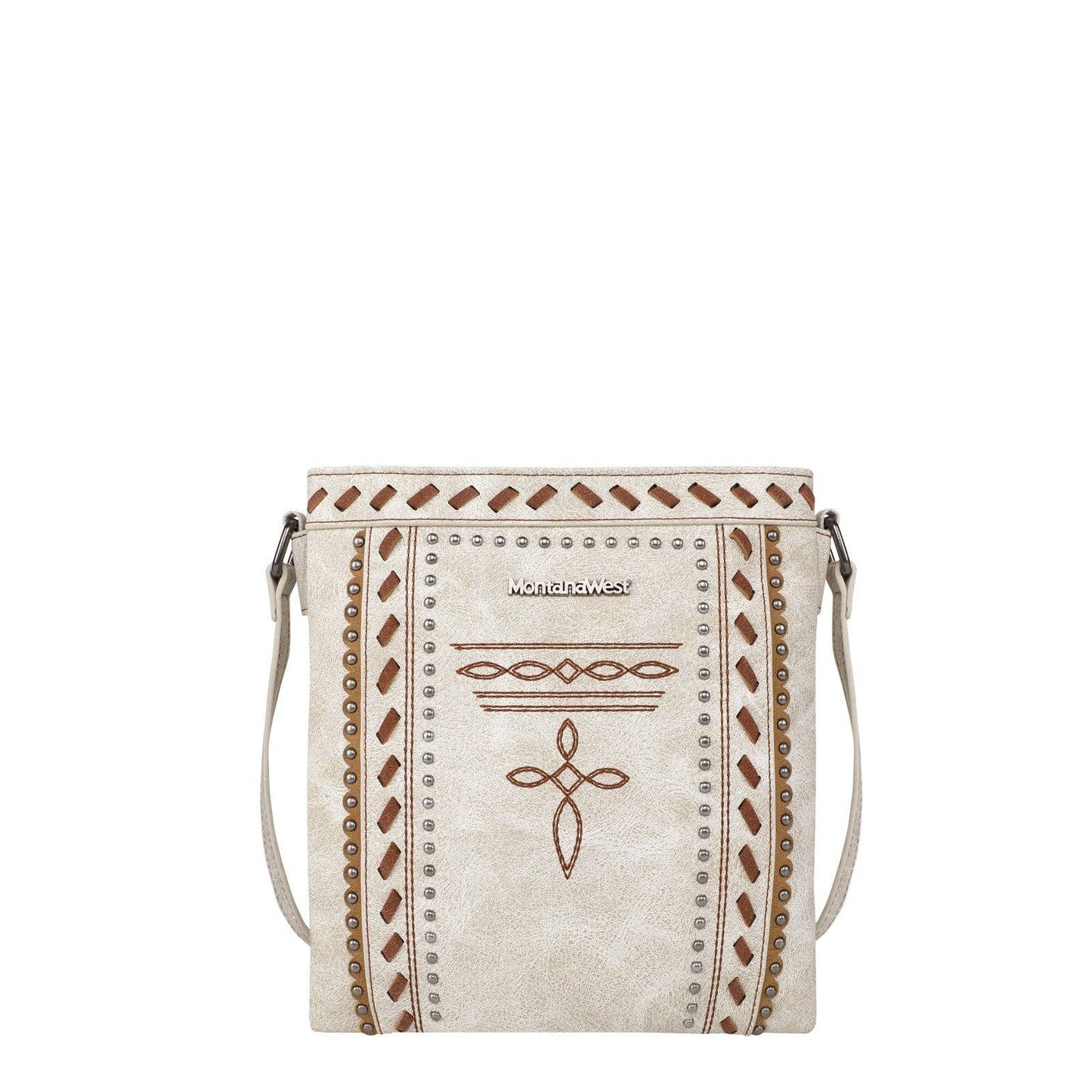 Montana West - MW1124G-9360 Montana West Embroidered Stitch Crossbody: Light Brown