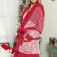 Red Contrast Trim Open Front Belted Long Cardigan