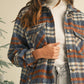 Cinnamon Plaid Print Chest Pockets Turn Down Collar Shacket