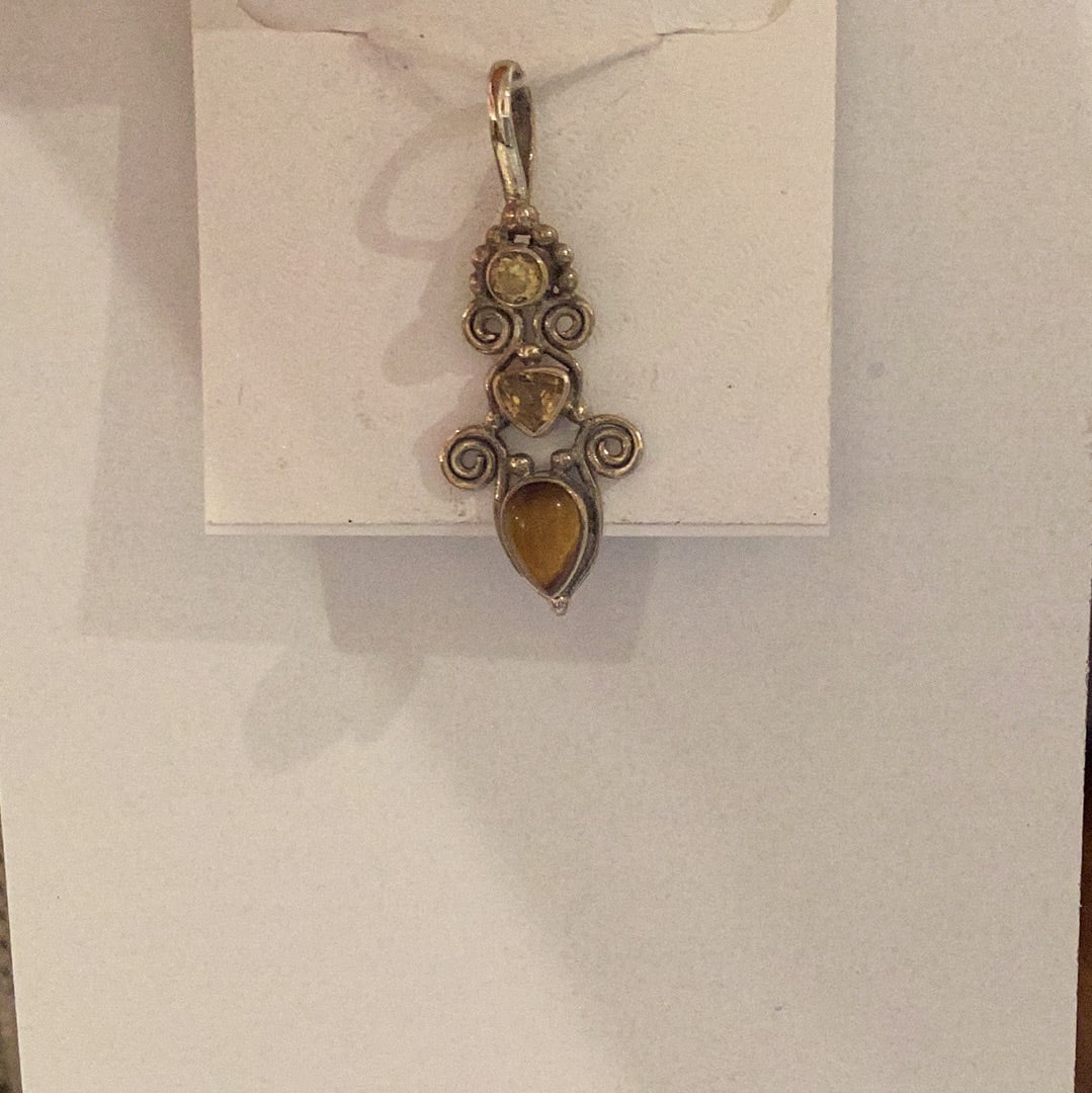 Sterling Silver Tiger Eye & Topaz Pendant