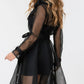 Side Tacking Waist Tie Mesh Coat