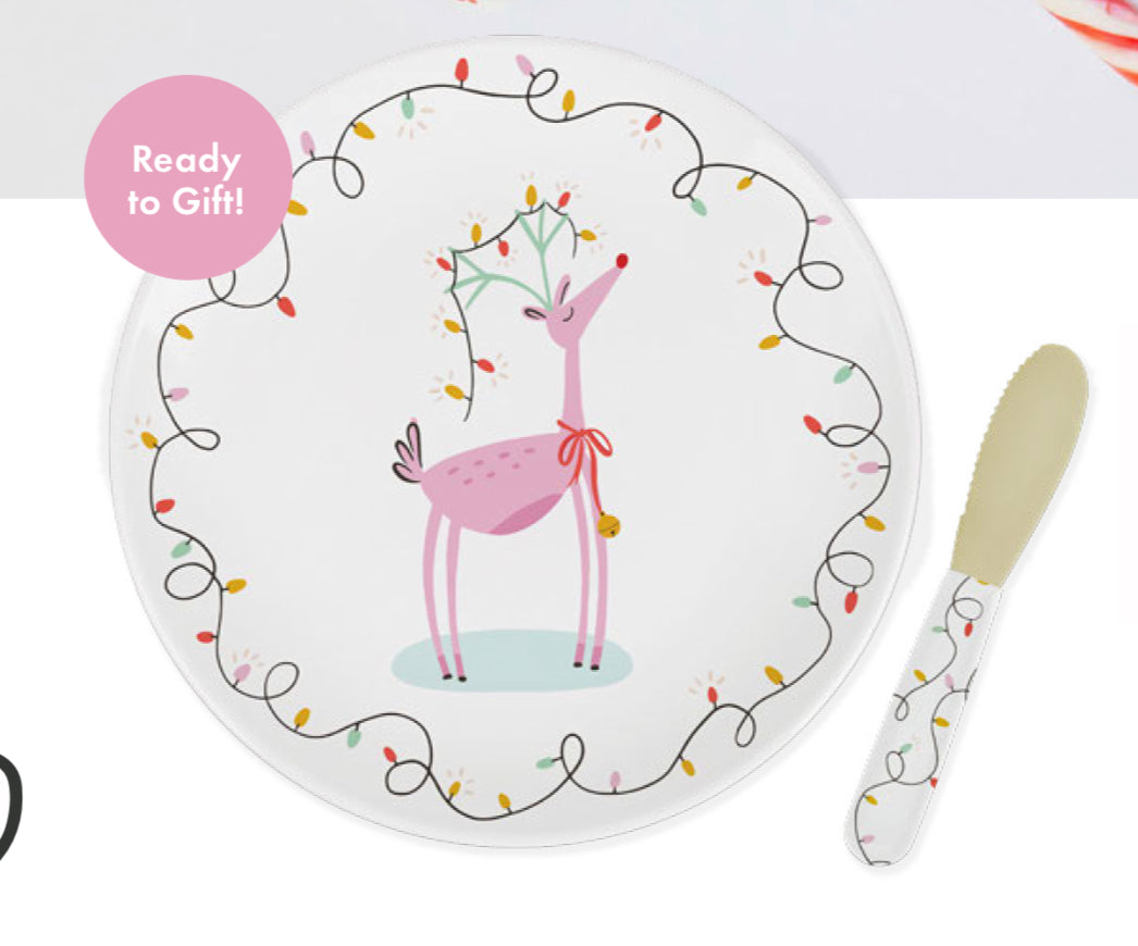 Mary Square Reindeer Plate with Spreader