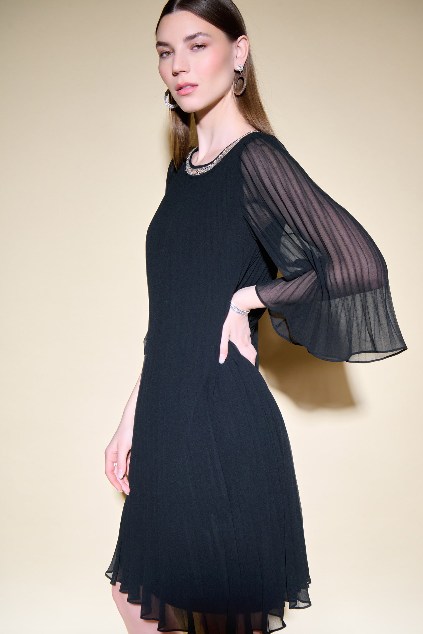 Pleated Chiffon Trapeze Dress by Joseph RIbkoff