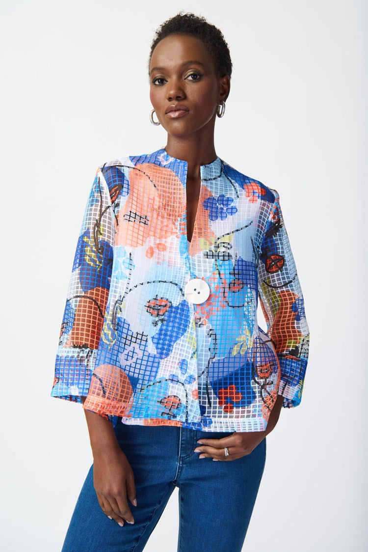 Joseph Ribkoff Face Print Organza Swing Jacket