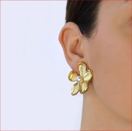 Karine Sultan Dogwood and Pearl Clip Earrings